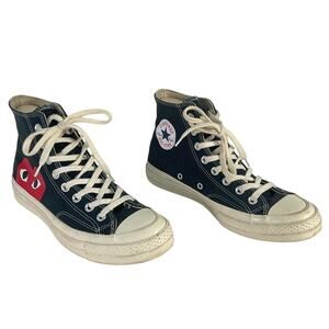 Comme des Garçons Play X Converse Black Canvas High Top Sneakers Women's Size 9